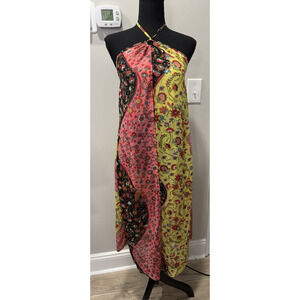 SHEIN Patchwork Halter Maxi Dress Boho Floral Open Front Dress Swim Cover Small